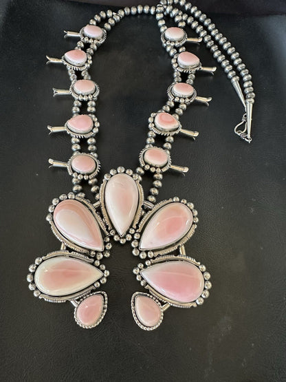 XXL Pink Queen Conch Navajo Squash Sterling Silver Naja Necklace Earrings 19462