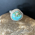 Women's Blue Sonoran Turquoise Navajo Ring Size 9 | Sterling Silver | Authentic Native American Handmade | 18001