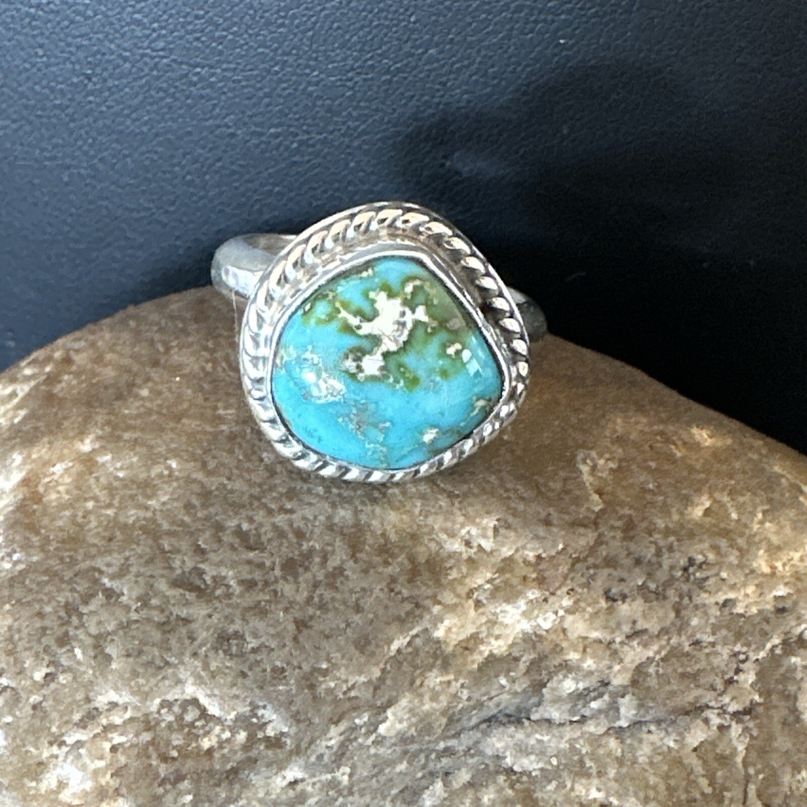 Womens Blue Sonoran Turquoise Navajo Sterling Silver Ring Size 9 18001