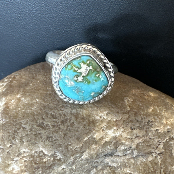 Women's Blue Sonoran Turquoise Navajo Ring Size 9 | Sterling Silver | Authentic Native American Handmade | 18001