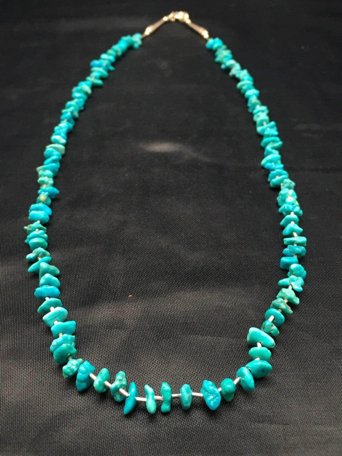 Blue Nugget Turquoise Navajo Sterling Silver Heishi Necklace 19" 08959