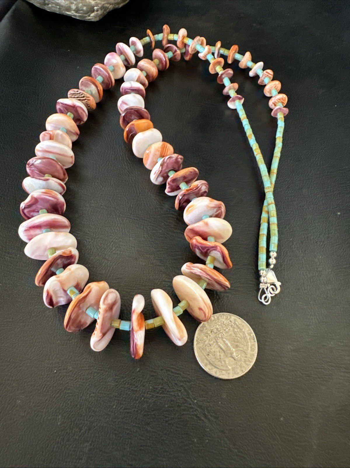 Orange Spiny Oyster Turquoise Navajo Pearls Sterling Silver Necklace 27” 19466