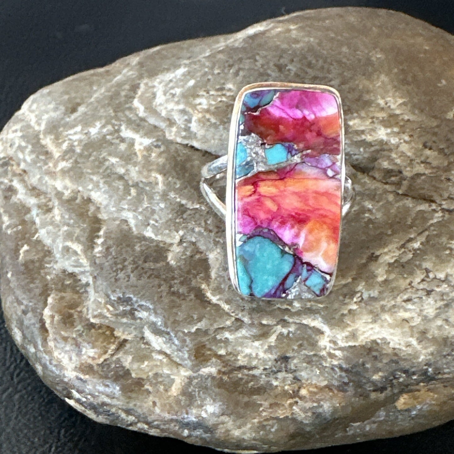 Blue Turquoise Spiny Oyster Navajo Sterling Silver Ring Size 9 18222