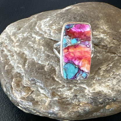 Blue Turquoise Spiny Oyster Navajo Sterling Silver Ring Size 9 18222