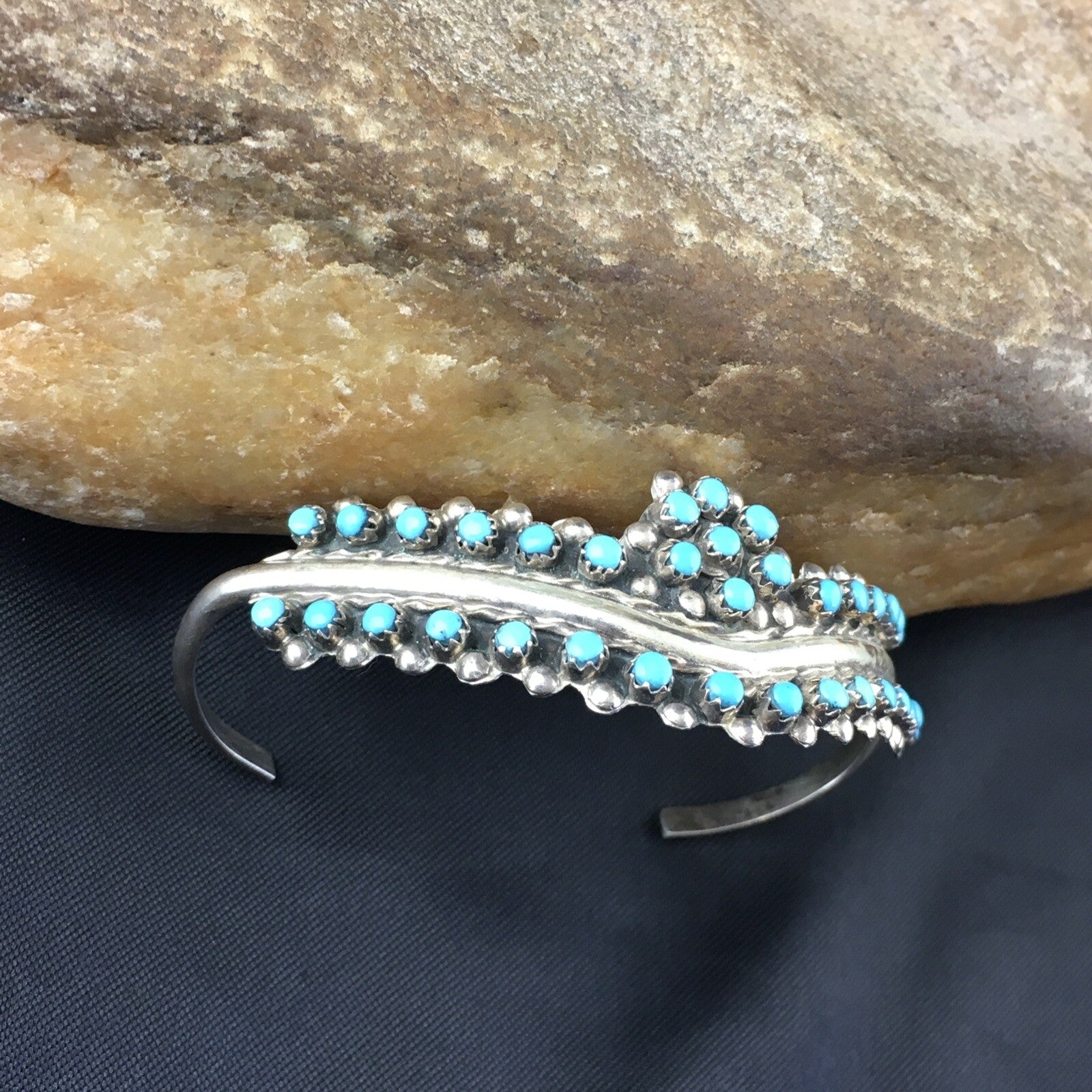 Children Blue Turquoise Petite Point Zuni Sterling Bracelet 01990