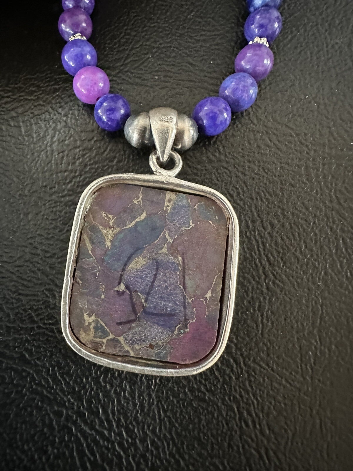 Purple Stone Turquoise Pendant Pearls Sterling Silver Necklace 18385