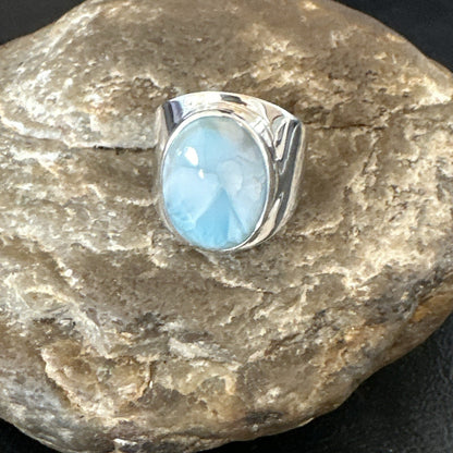 Womens Blue Larimar Navajo Sterling Silver Ring Size 8 17671