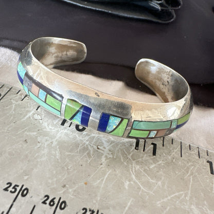Womens Green Turquoise Lapis Navajo Sterling Silver Inlay Cuff Bracelet 19037