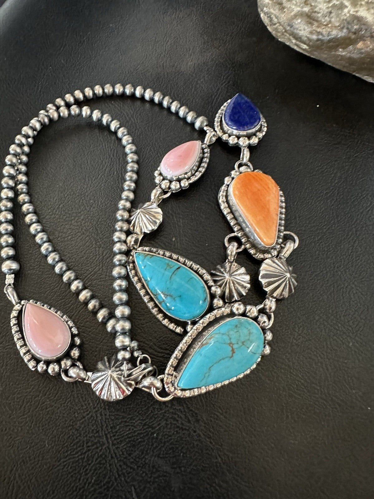 Multicolor Spiny Lapis Pendant Navajo Sterling Silver Lariat Necklace 28" 19439