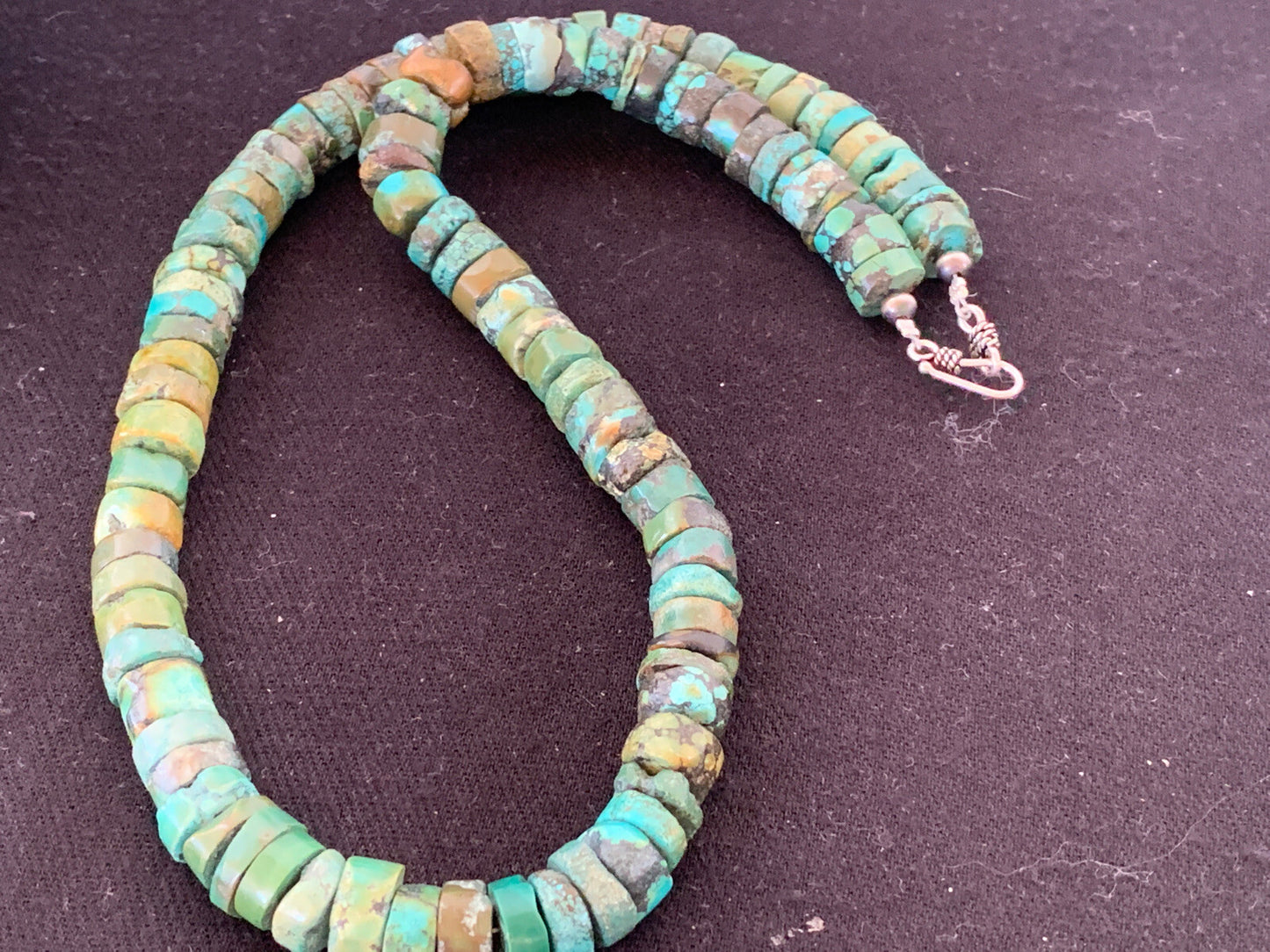 Native Navajo Sterling Silver Turquoise 10 mm Heishi Bead Necklace 369