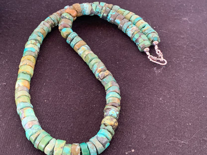 Native Navajo Sterling Silver Turquoise 10 mm Heishi Bead Necklace 369