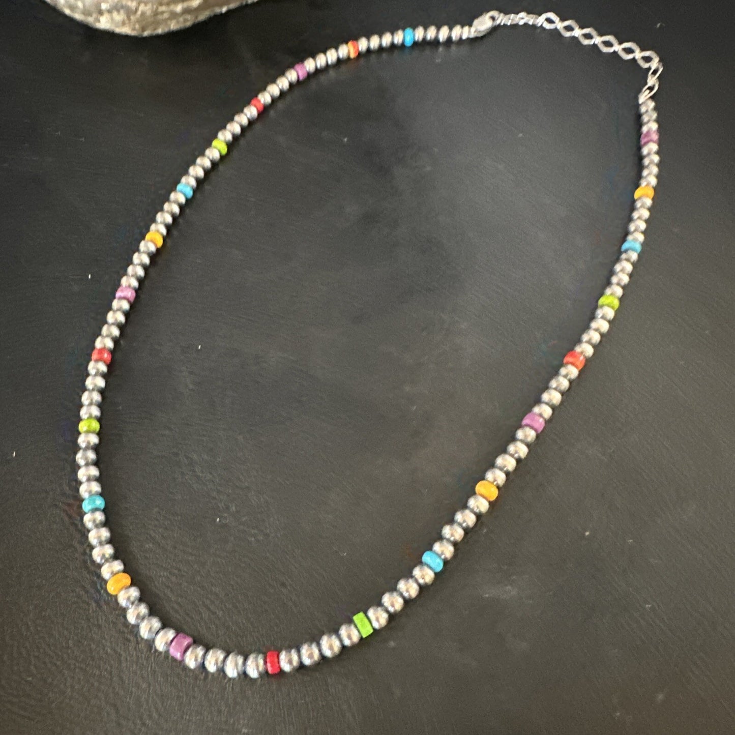 Multicolor 4mm Sterling Silver Navajo Pearls 18"  Necklace 94318