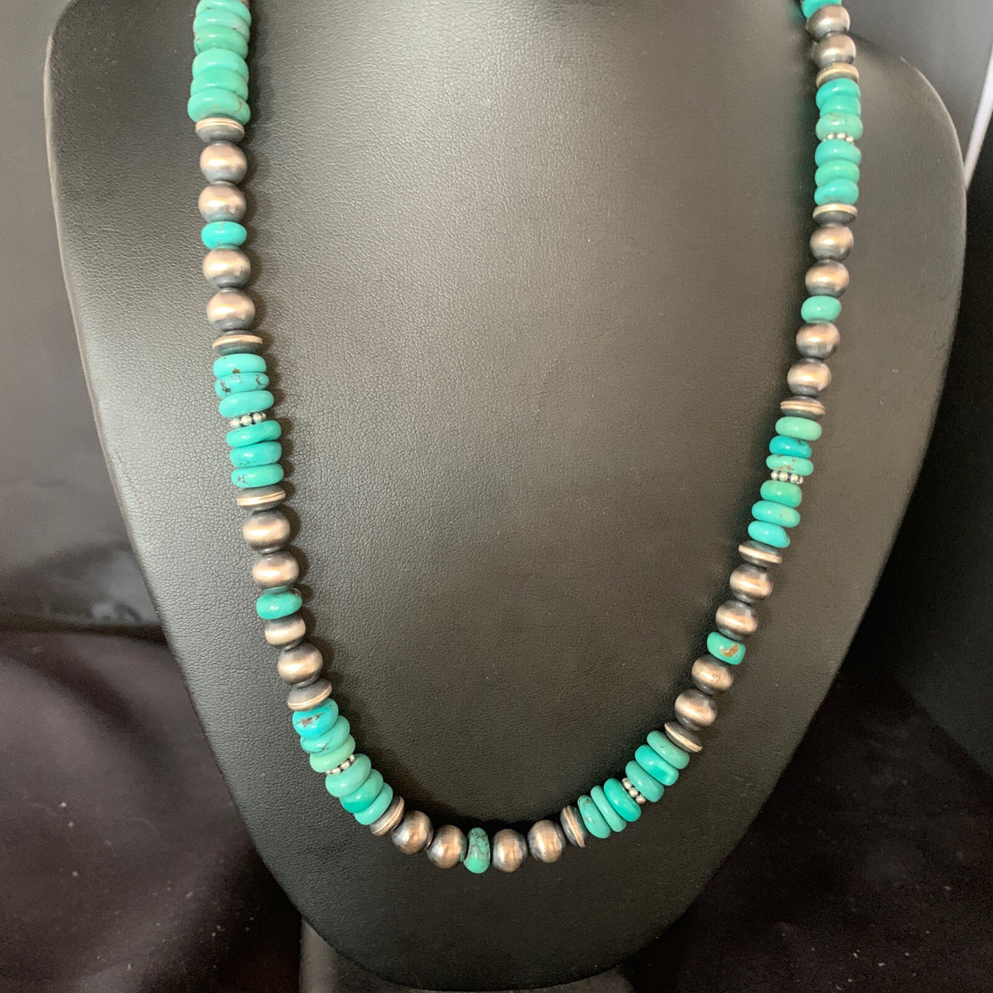 Mens Womens Blue Turquoise Navajo Pearls Sterling Silver Necklace 21" 92507