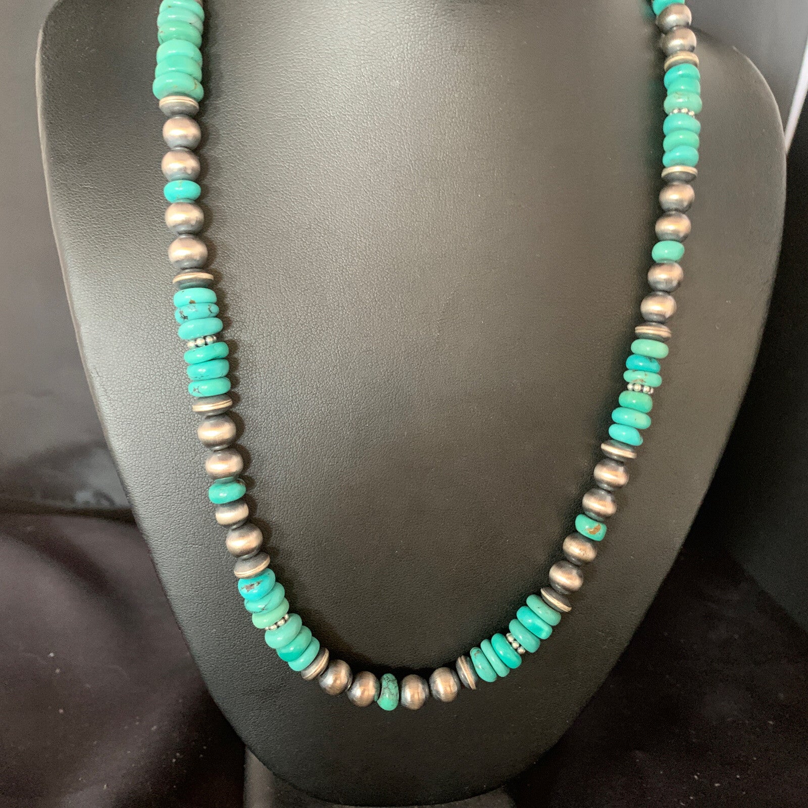 Mens Womens Blue Turquoise Navajo Pearls Sterling Silver Necklace 21" 92507