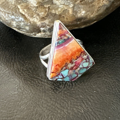 Blue Turquoise Spiny Oyster Southwestern Sterling Silver Ring Size 9 18463