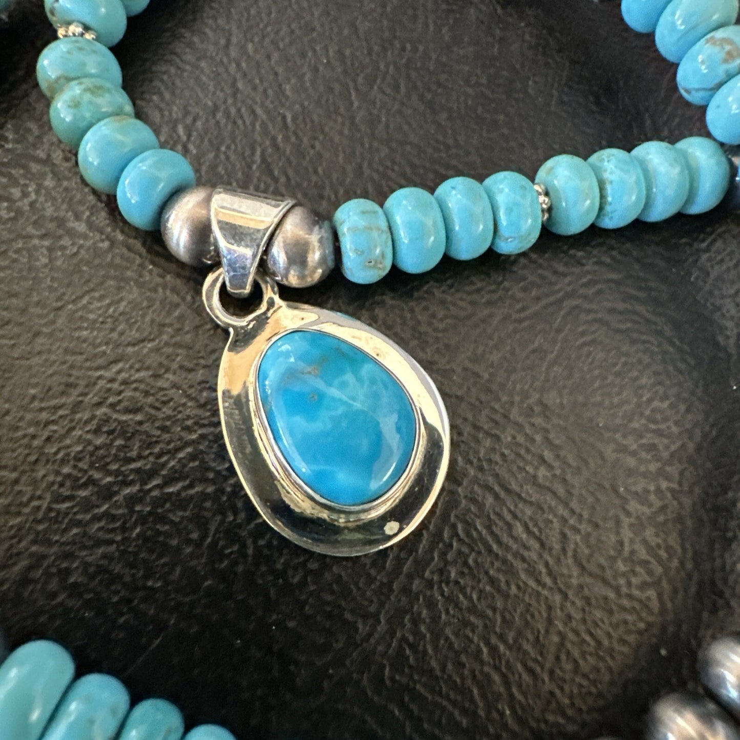 WoMens Blue Kingman Turquoise Pendant Navajo Sterling Silver Necklace 21" 18419