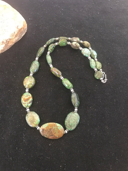 Men’s Graduated Spider Web Turquoise Nugget Navajo Sterling Silver Necklace 21"