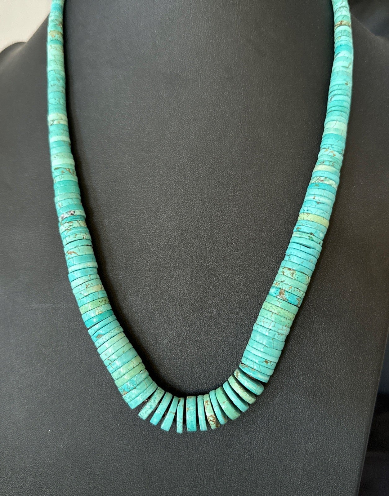 Santo Domingo Stabilized Blue Turquoise Necklace 26” 19599