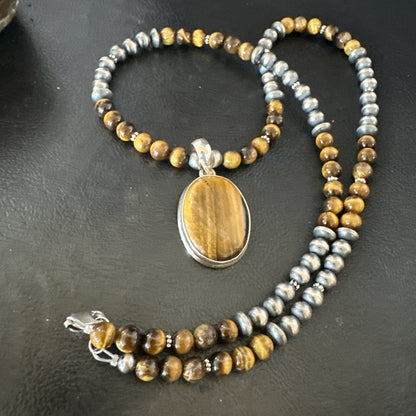 Coffee Brown Tigers Eye Sterling Silver Pendant Necklace Southwestern 18283