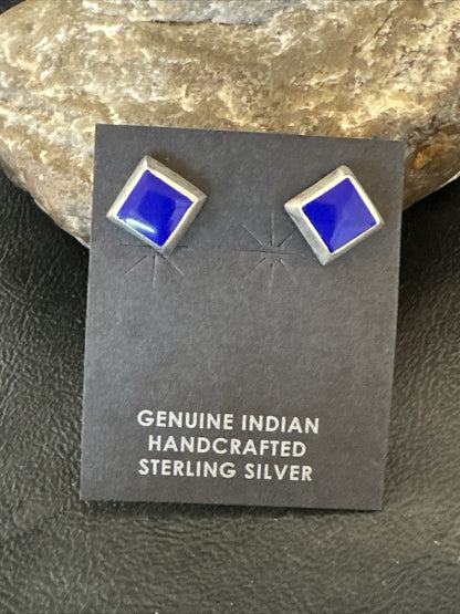 Blue Lapis Sterling Silver  Post Stud Earrings 0.25" 1063