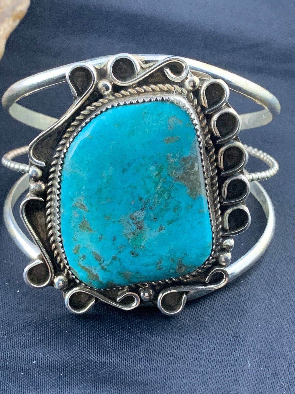 Native American Mens Navajo Sterling Silver Turquoise Bracelet 03283