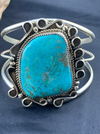 Native American Mens Navajo Sterling Silver Turquoise Bracelet 03283