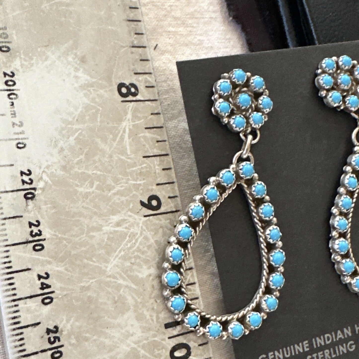 Zuni Petite Point Turquoise Cluster Earrings Sterling Silver Handmade 19772