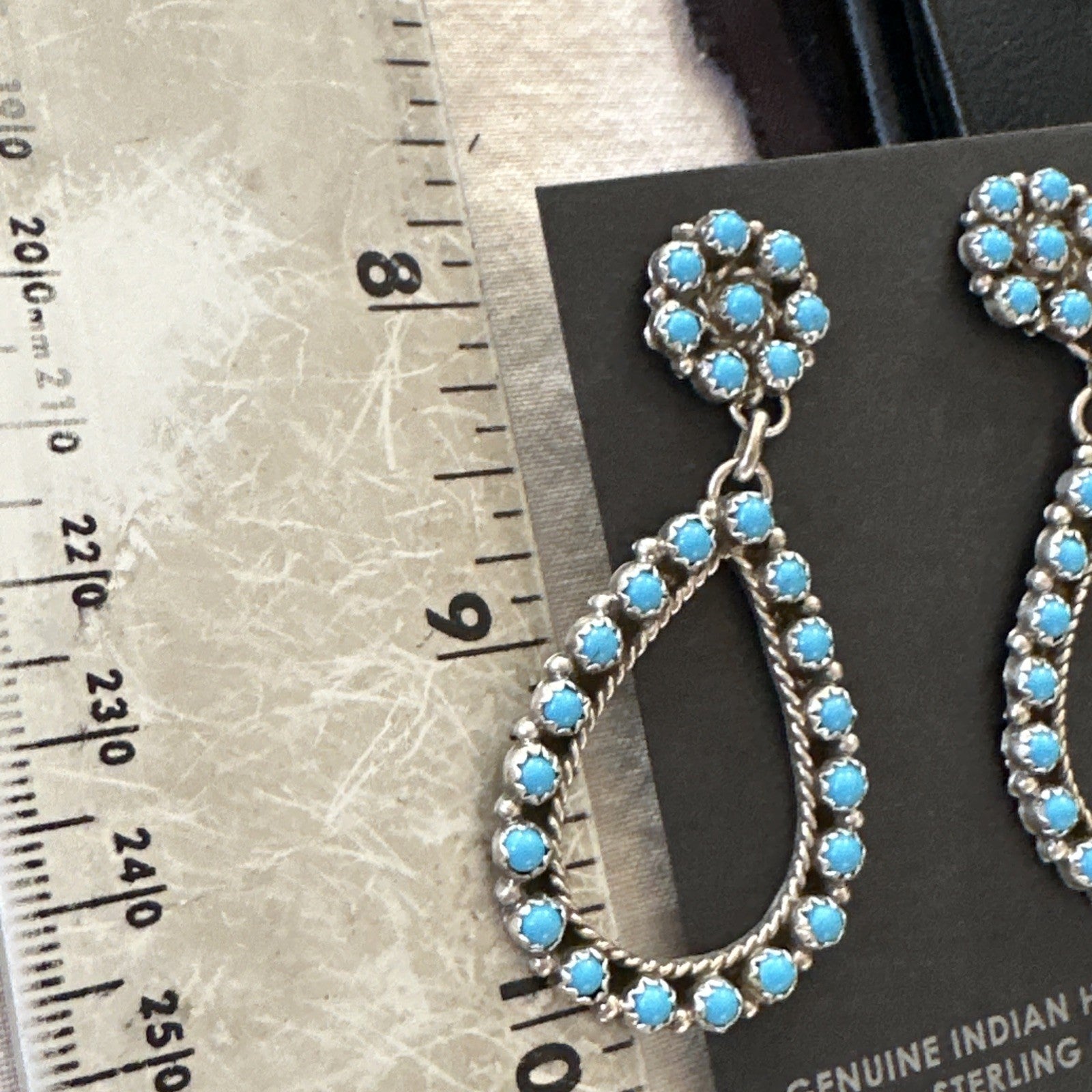 Zuni Petite Point Turquoise Cluster Earrings Sterling Silver Handmade 19772
