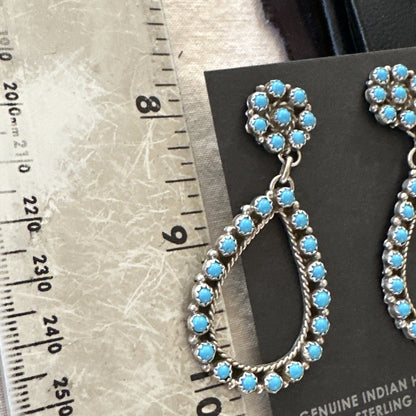 Zuni Petite Point Turquoise Cluster Earrings Sterling Silver Handmade 19772