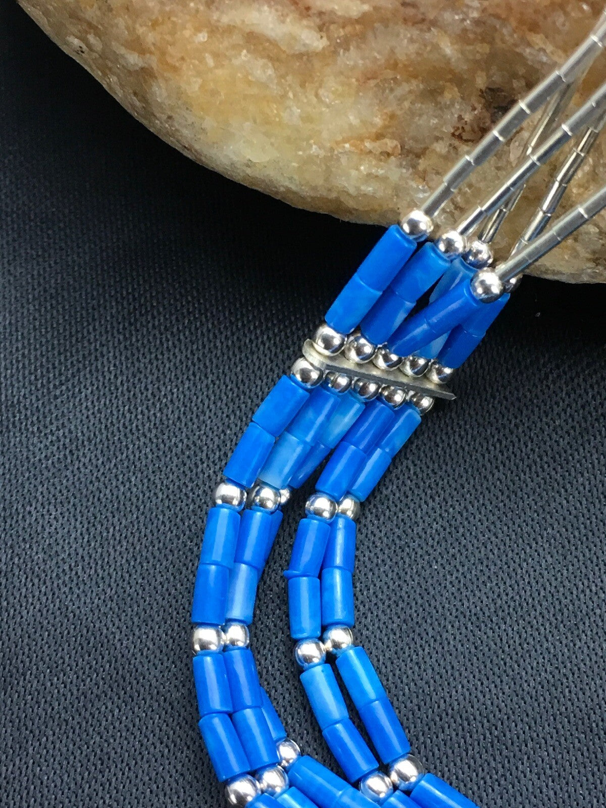 Blue Lapis Heishi 5 Strand Southwestern Liquid Sterling Silver Bracelet 7" 02935
