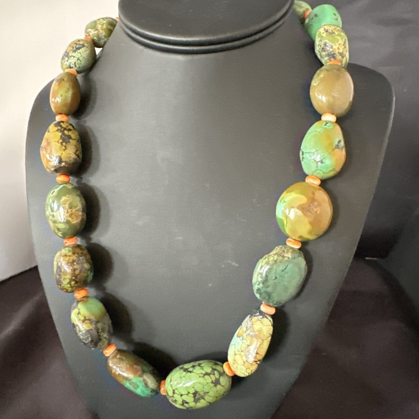 Blue Green Turquoise Spiny Chunky Navajo Sterling Silver Necklace 21” 19255