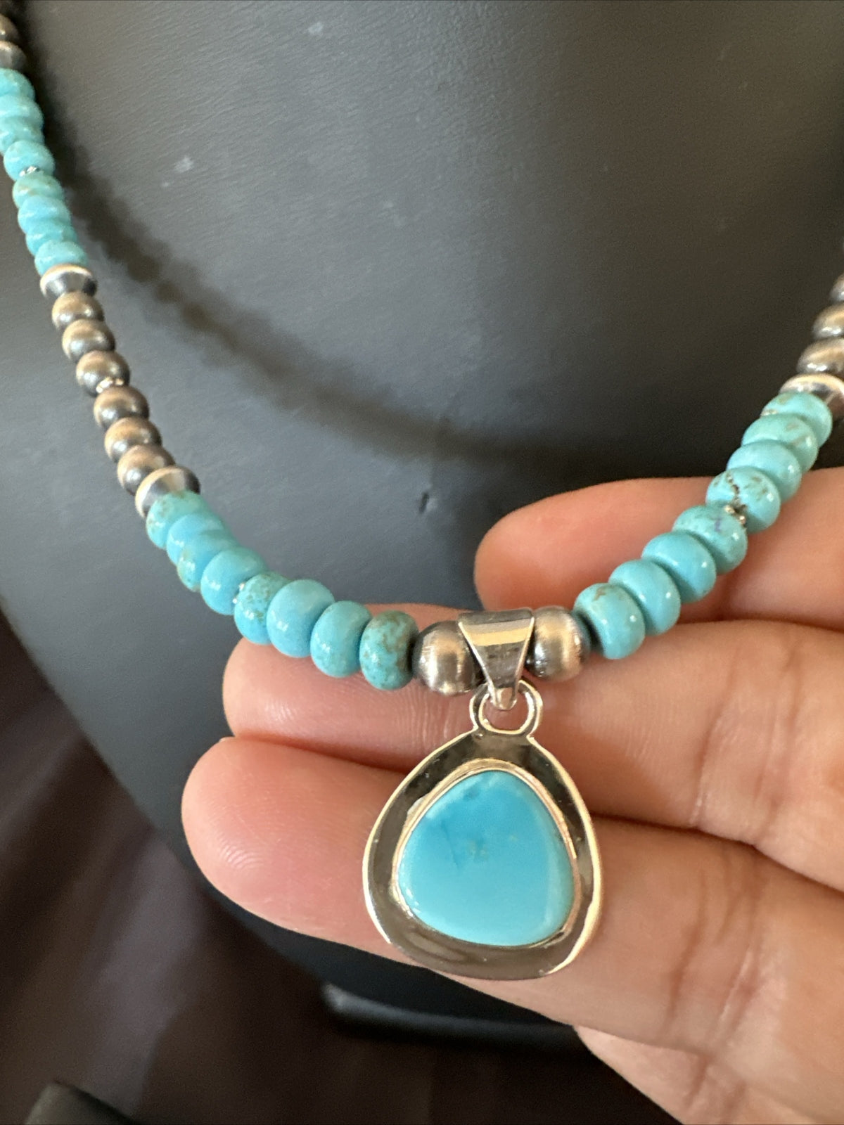 WoMens Blue Kingman Turquoise Pendant Navajo Sterling Silver Necklace 21" 17959