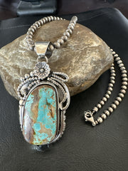 Men's Women Navajo Green Royston Turquoise Necklace Pendant | Sterling Silver | Authentic Native American Handmade | 18158