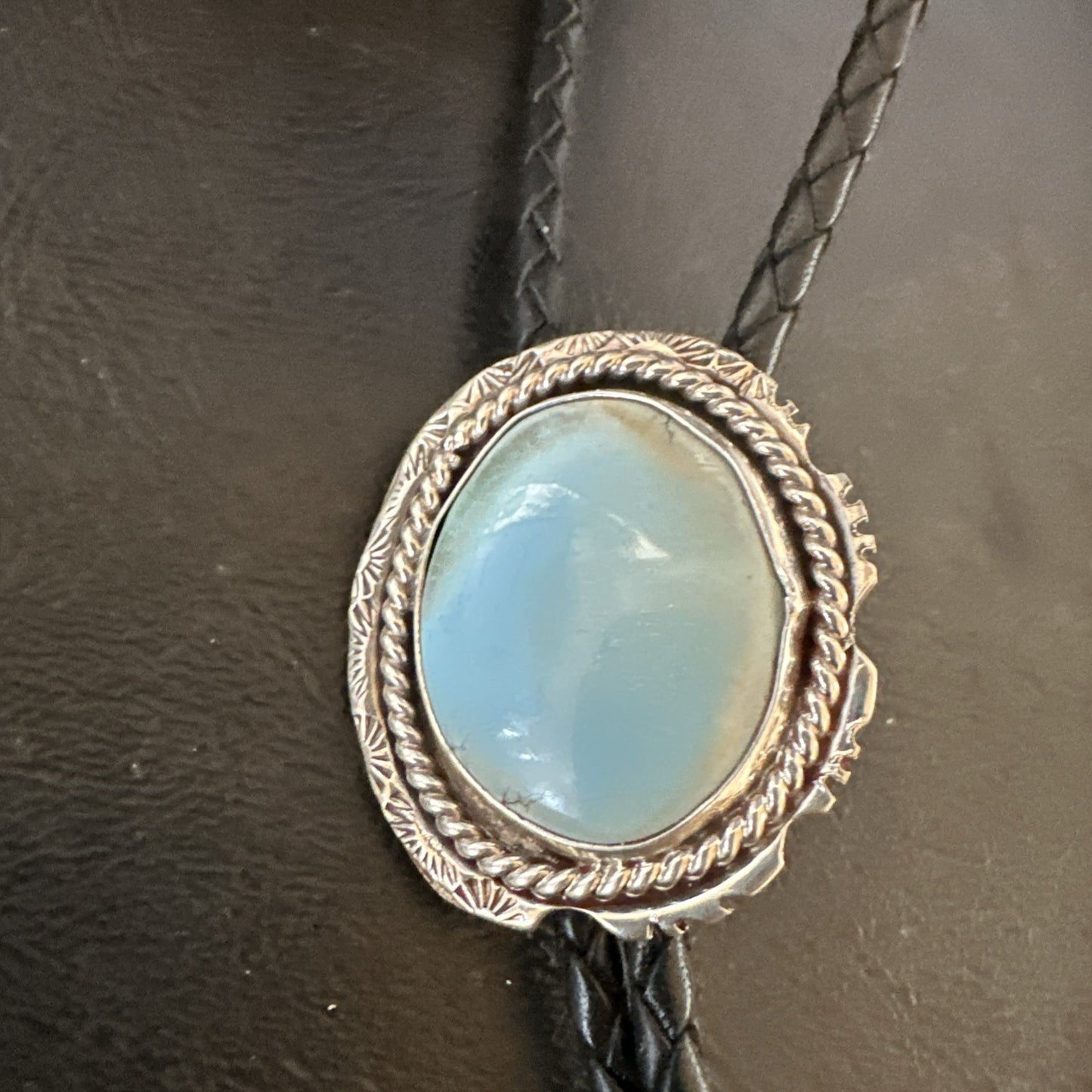 Mens Blue Dry Creek Turquoise Navajo Sterling Silver Bolo Tie 19054