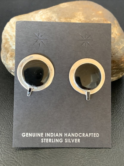 Black Onyx Navajo Sterling Silver Stud Post Earrings 0.75" 12641