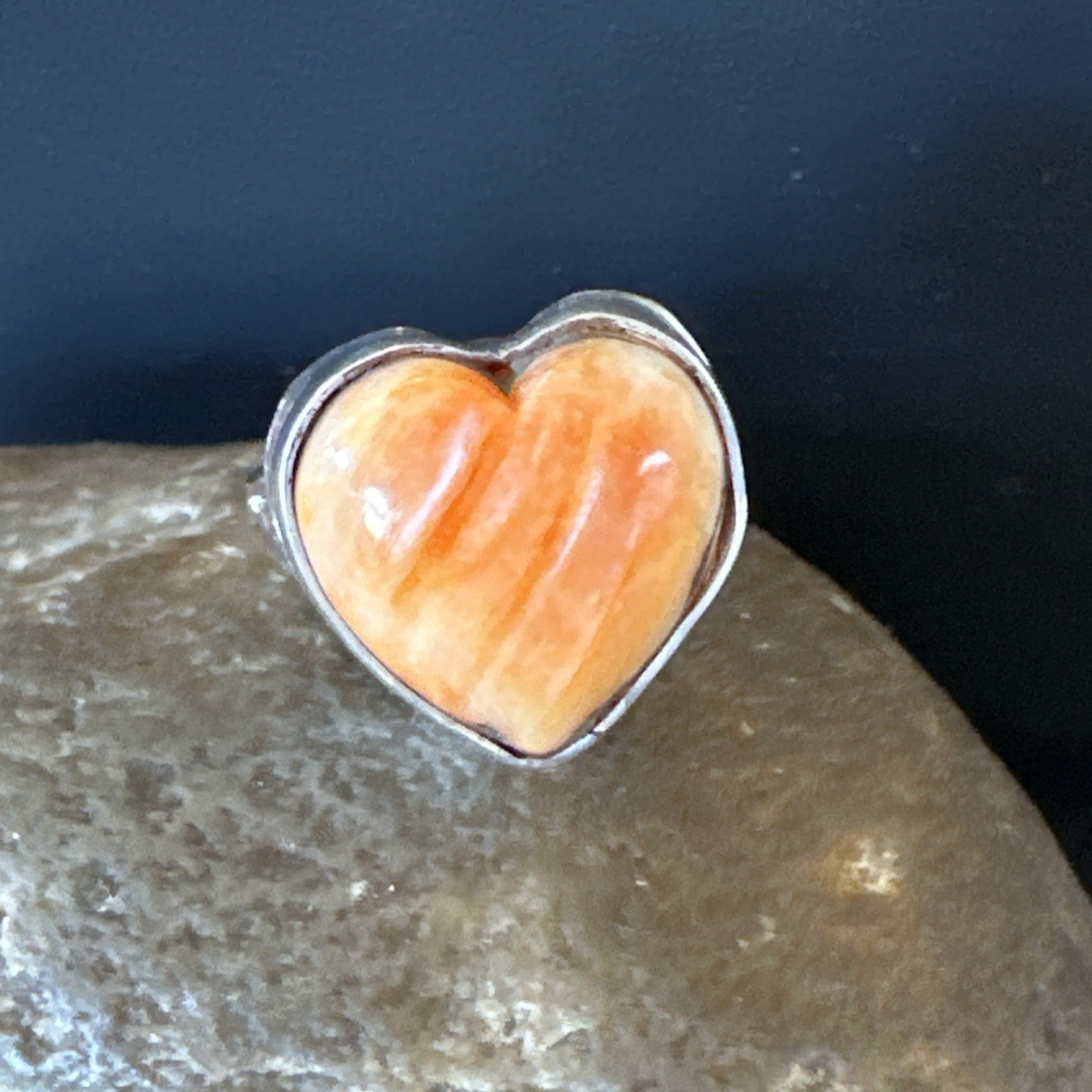 Orange Heart Ring Handmade Navajo Spiny Oyster Sterling Silver Sz 8 19326
