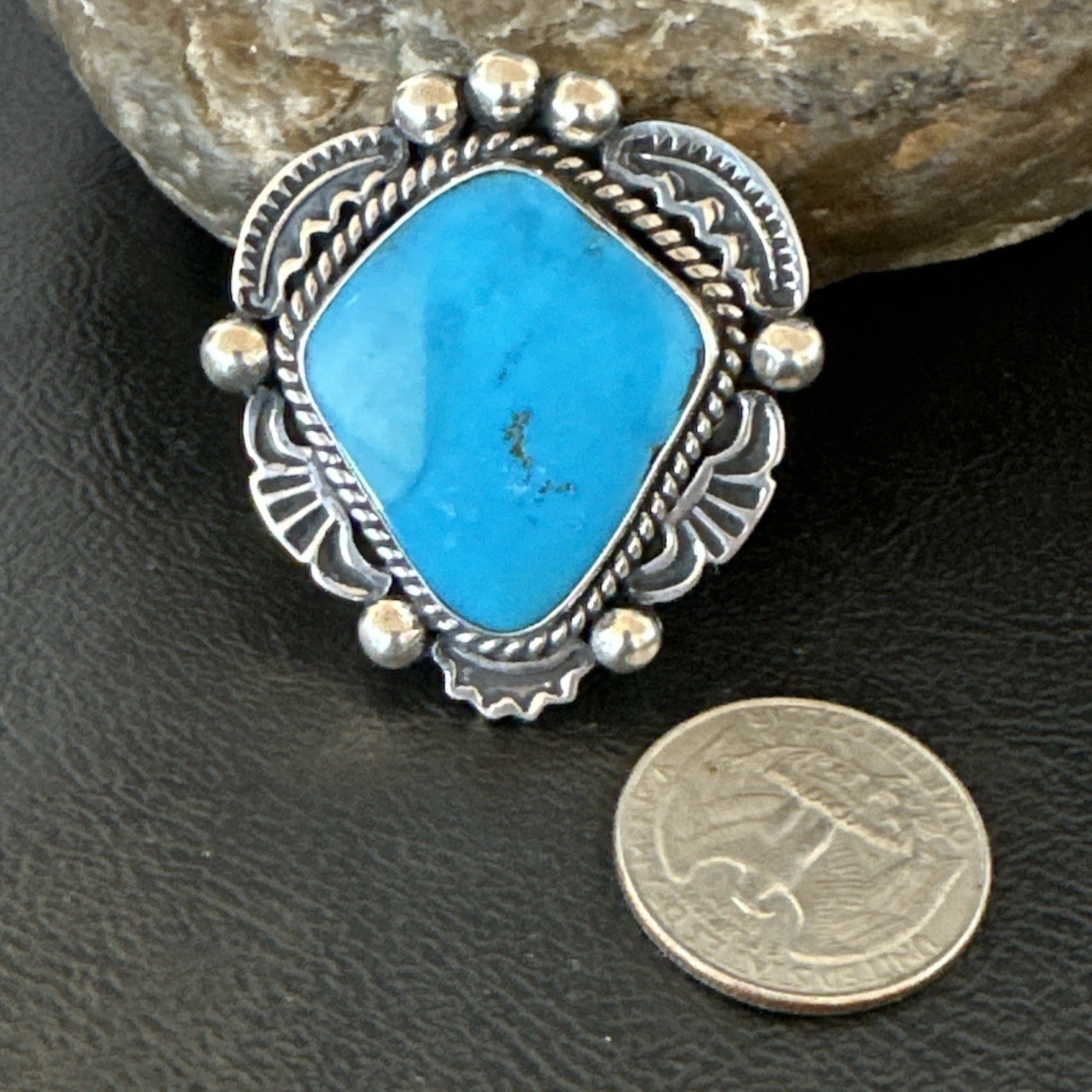 Handmade Navajo Sterling Silver  Blue Kingman Turquoise Ring Size 9.75 19622