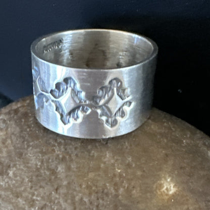 Mens Women Wedding Wide Band Navajo Stamped Sterling Silver Ring Size 9.5 17994