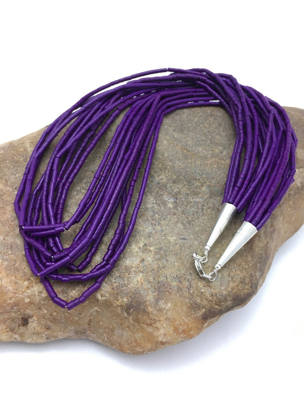 Navajo Stabilized Purple Stone 10S Tube Heishi Necklace 19" | Sterling Silver | Authentic Native American Handmade | 4195