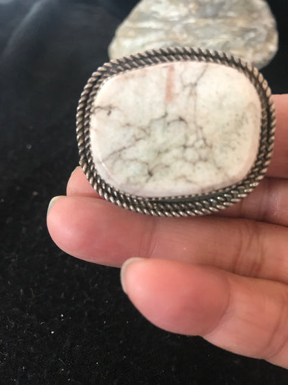 White Wild Horse Turquoise Navajo Sterling Silver Ring Size 5.5 2937