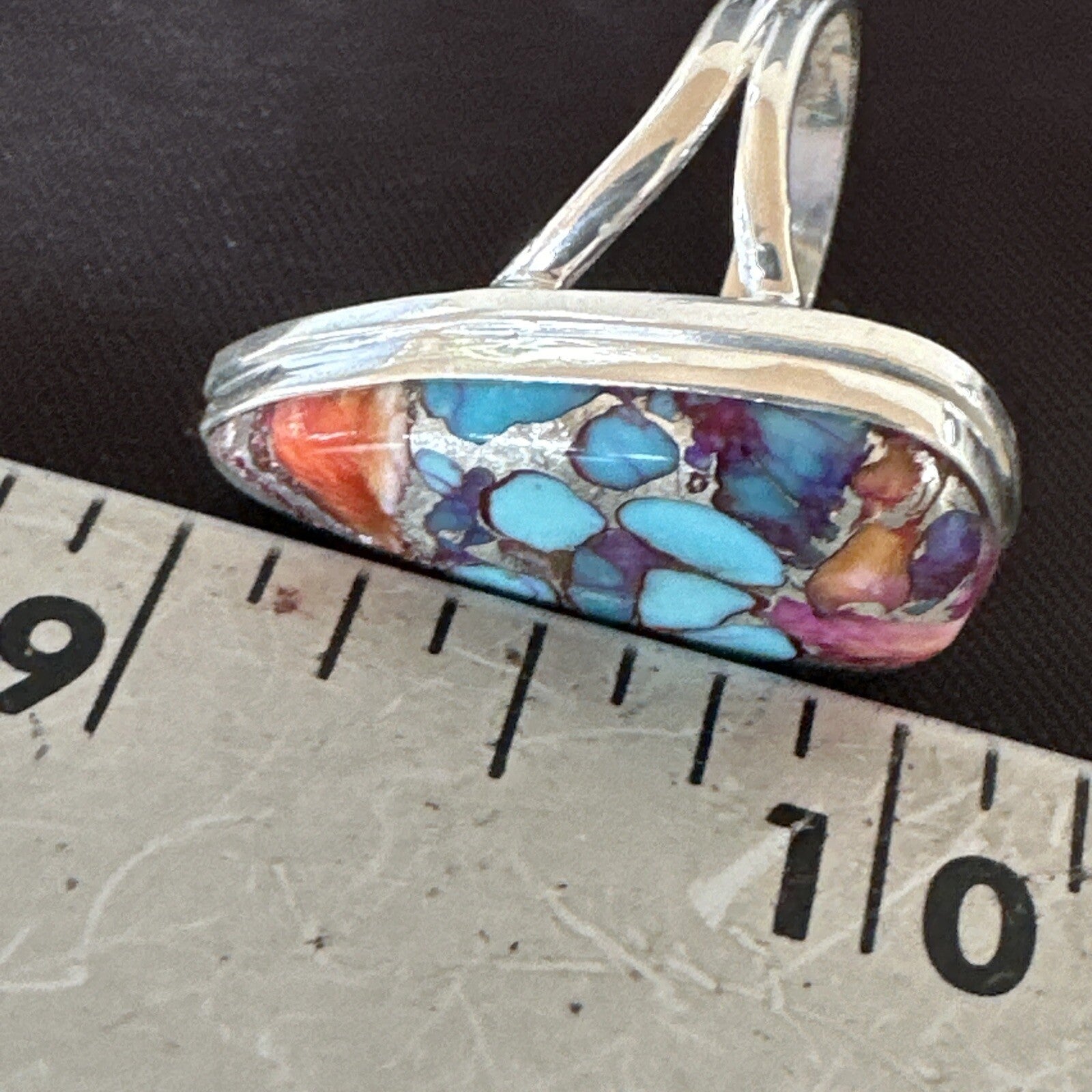 Blue Turquoise Spiny Oyster Navajo Sterling Silver Ring Size 7 18226