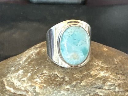 Womens Blue Larimar Navajo Sterling Silver Ring Size 9 17673