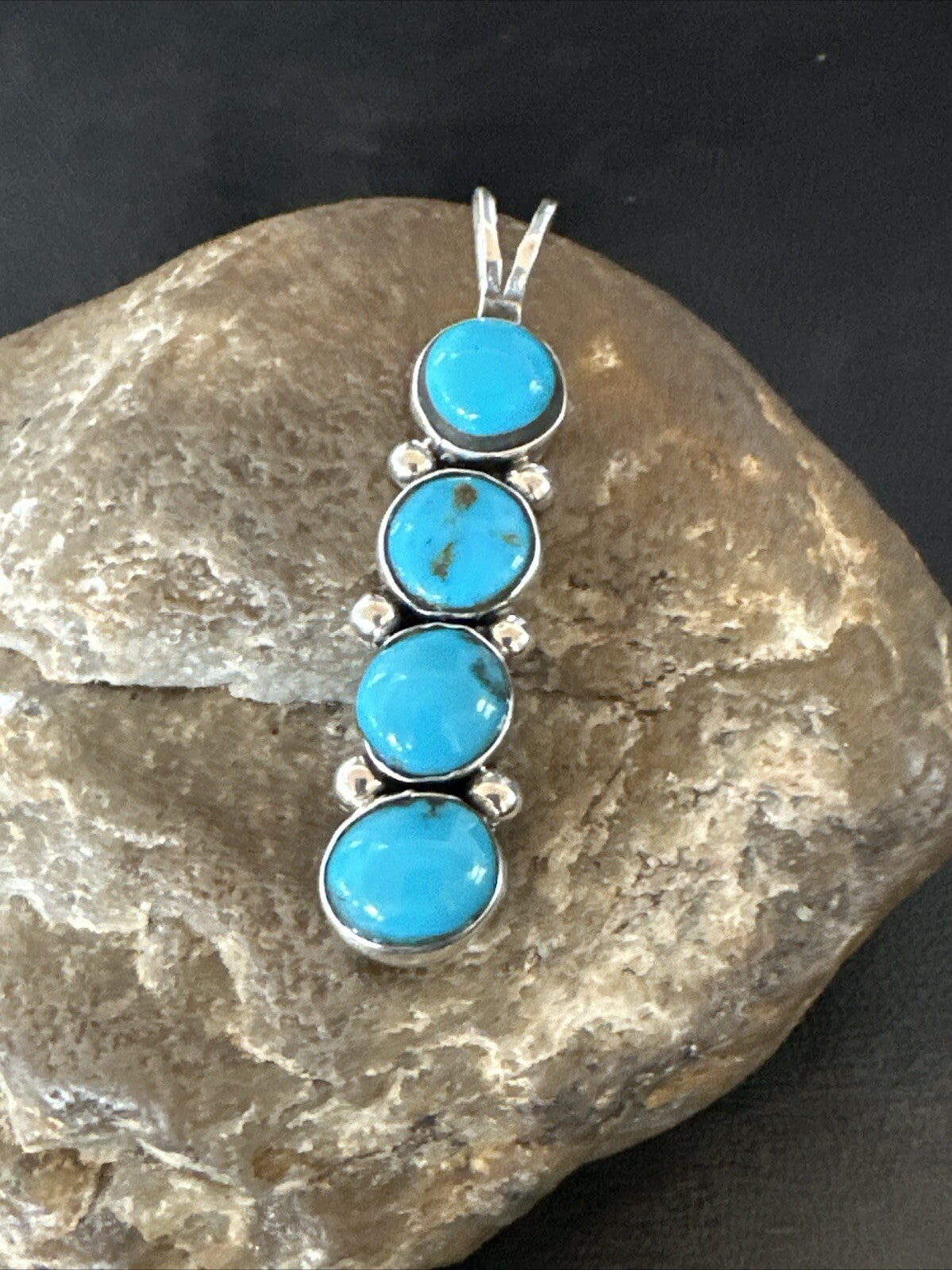 Robin Egg Turquoise 4 Stone Navajo Sterling Silver Cluster Pendant 18336