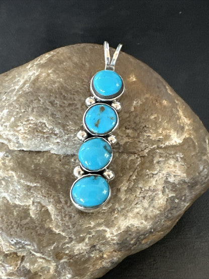 Robin Egg Turquoise 4 Stone Navajo Sterling Silver Cluster Pendant 18336