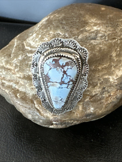 Blue Golden Hill Turquoise Navajo Sterling Silver Ring Size 11 19822