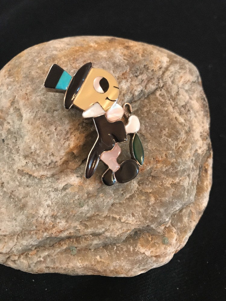Collectible Zuni Sterling Silver Disney Jiminy Pin Pendant Vintage Old Pawn