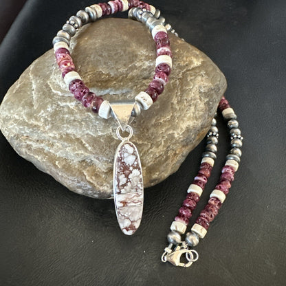 Purple Spiny Oyster Wild Horse Pendant Navajo Sterling Silver Necklace 17796
