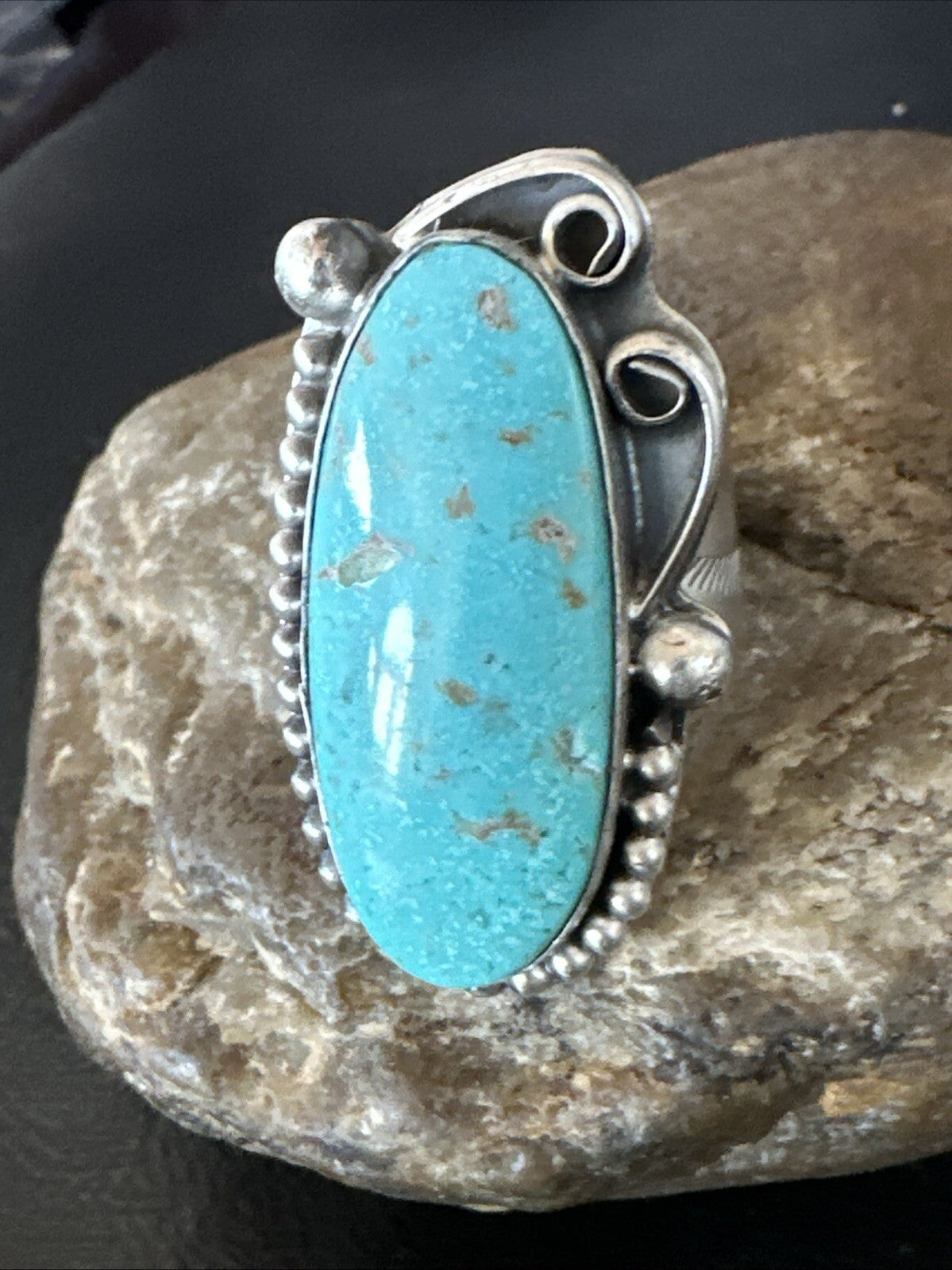 Navajo Sterling Silver Blue Turquoise Stamped Ring Size 11 18771