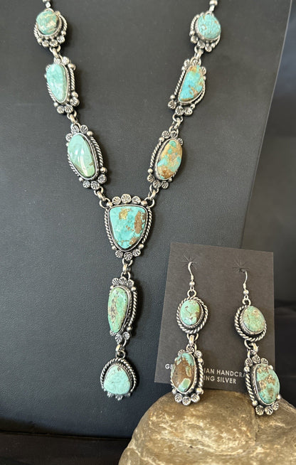 Sterling ROYSTON LARIAT Necklace 26” Women Navajo Turquoise Silver Earring 19598