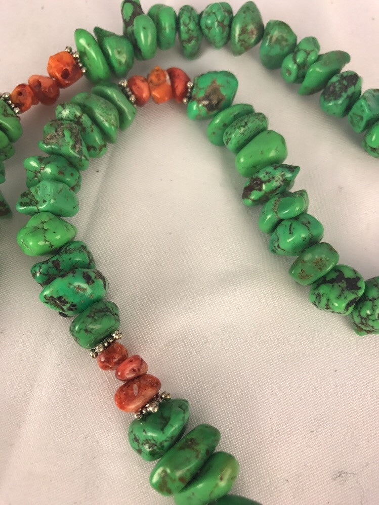 Green Magnesite Spiny Oyster Navajo Sterling Silver Necklace Gift 20" 17546